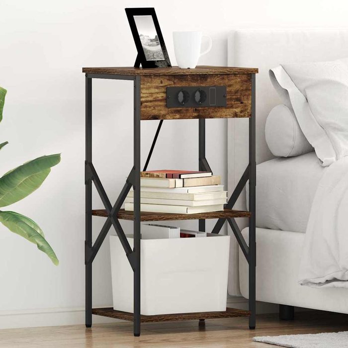 Mesilla de noche, roble ahumado, 41 x 31 x 76 cm, madera de ingeniería