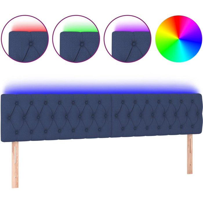 Cabecero cama - mueble cabecero con led de tela azul 180x7x78/88 cm