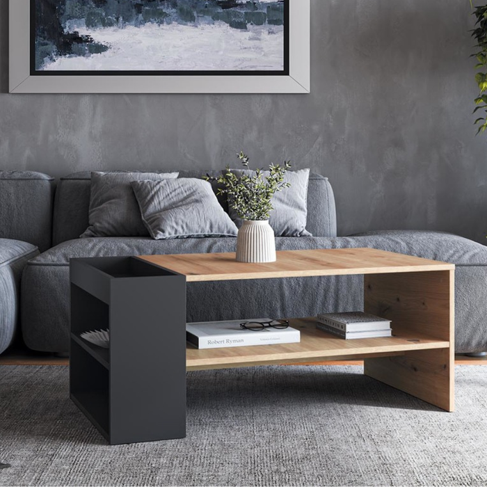 Mesa de centro lorie de 100 x 55 cm en negro y aspecto roble