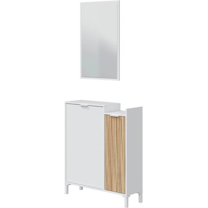 Recibidor 2 puertas y espejo, color blanco artik y natur