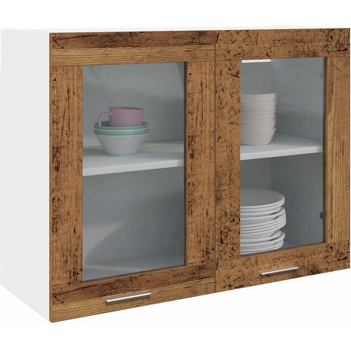 Vitrina colgante madera vieja 80x31x60cm madera contrachapada