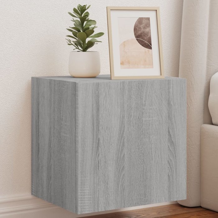 Mueble tv de pared con luces led sonoma gris 40,5x35x40 cm