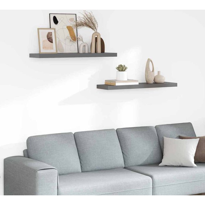 Estantería flotante de pared, 2 unidades, gris brillante, 90x23,5x3,8 cm, mdf