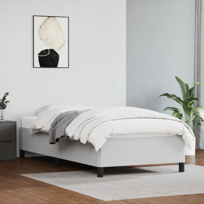 Estructura de cama sin colchón cuero sintético blanco 90x190 cm