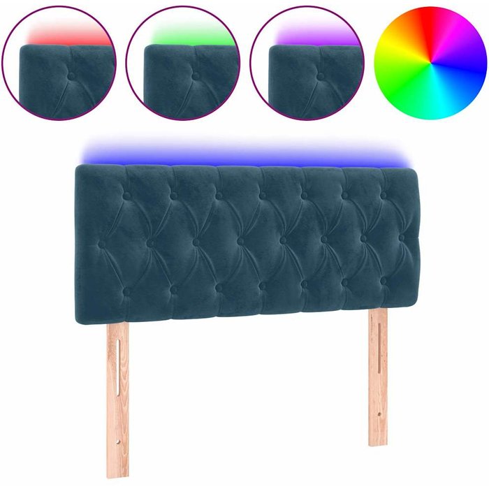 Cabecero cama - mueble cabecero con led de terciopelo azul oscuro 90x7x78/88 cm