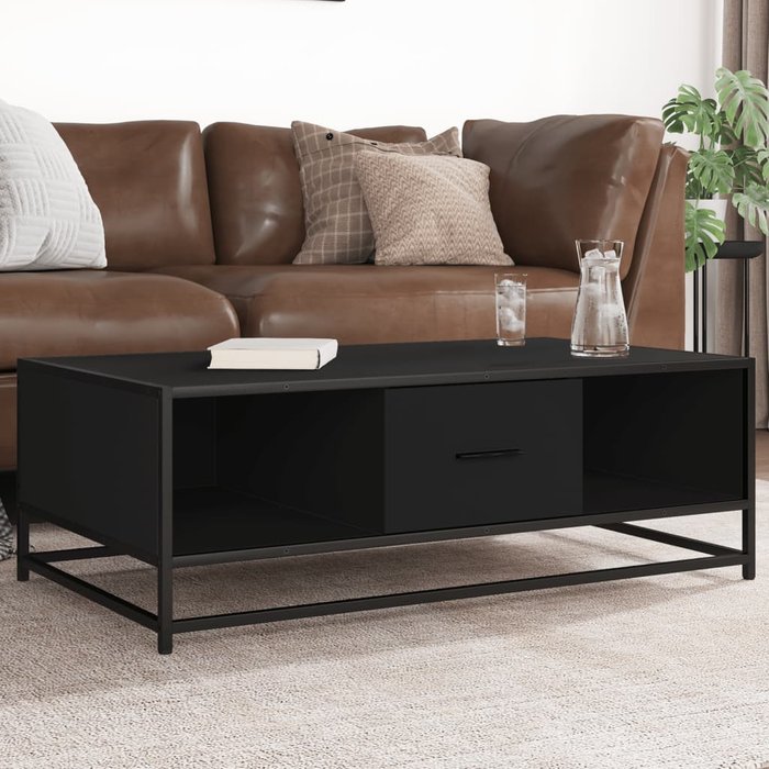 Mesa de centro negra 100x57x35 cm madera contrachapada y metal