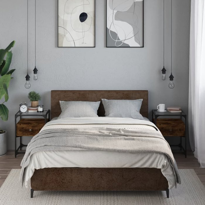 Mesitas de noche 2 piezas roble ahumado 40x40x55 cm madera contrachapada