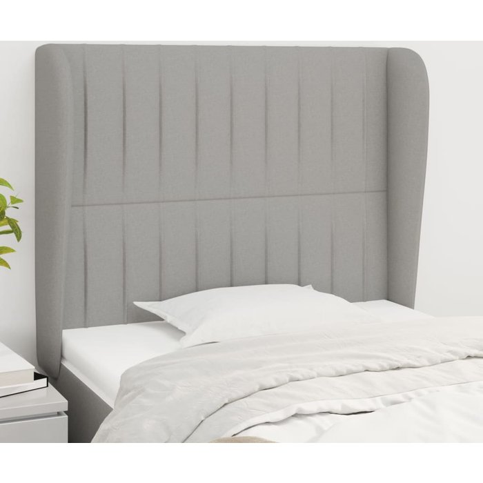 Cabecero con orejas de tela gris claro 103x23x118/128 cm