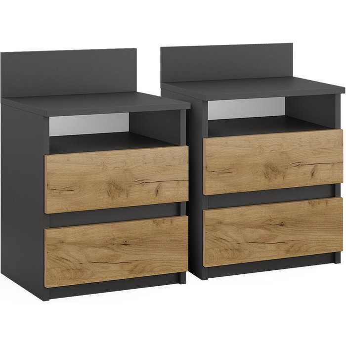 Vicco mesilla de noche monty, antracita/roble dorado, lote de 2