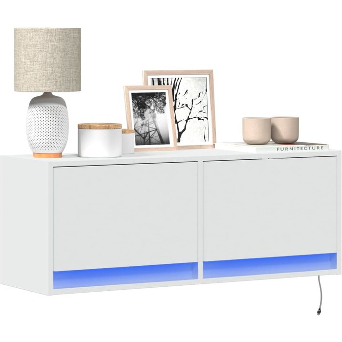 Mueble tv de pared con luces led blancas 100x31x35 cm