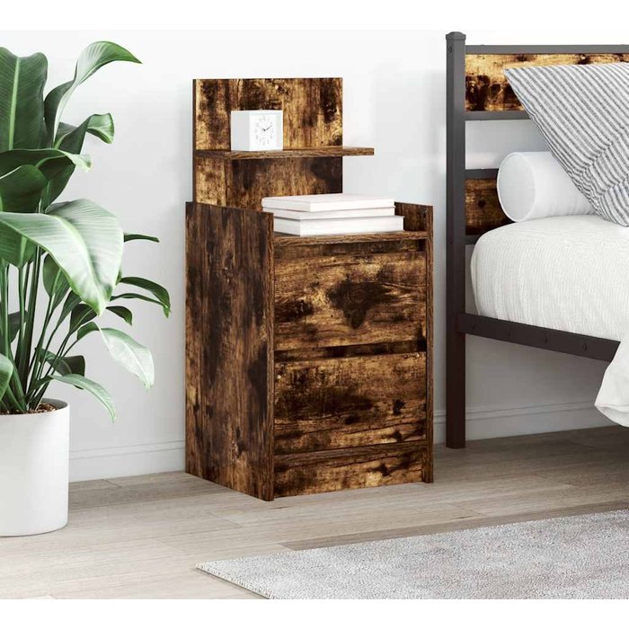 Maison exclusive - mesilla de noche con 2 cajones roble ahumado 38x34x80 cm