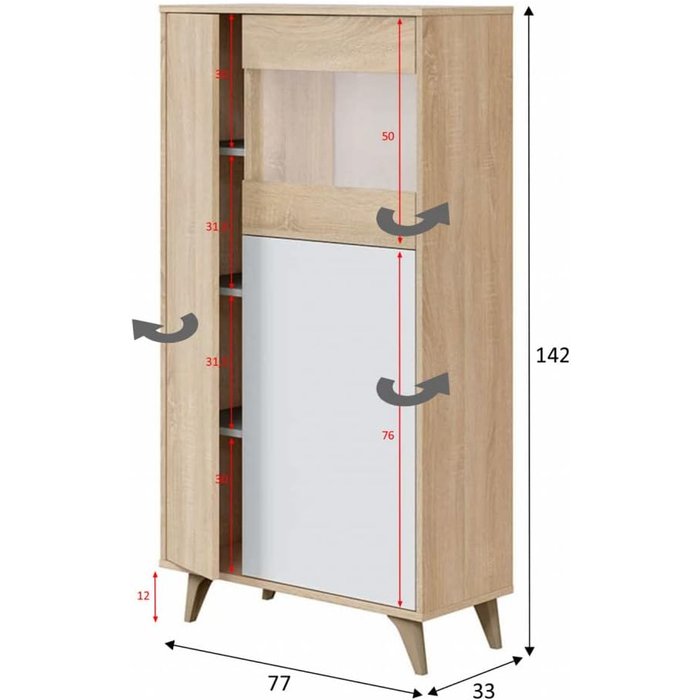 Vitrina con 3 puertas, color roble canadian y blanco artik