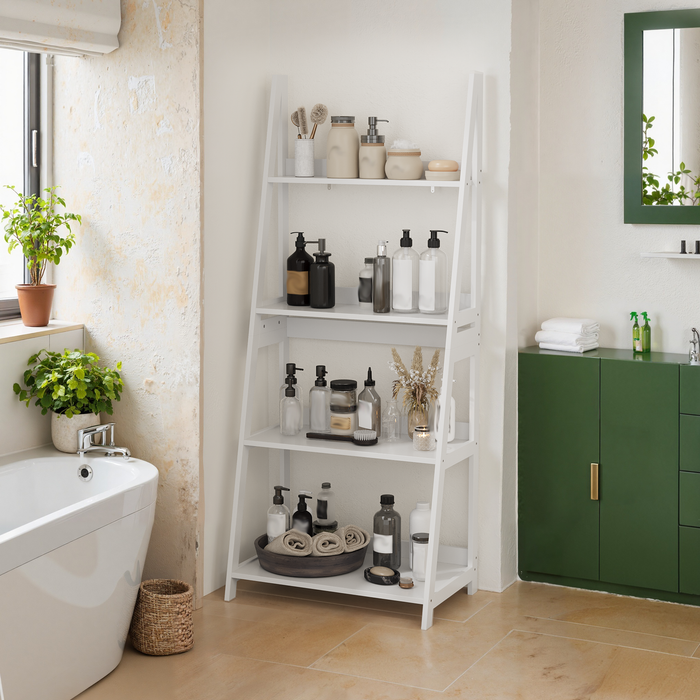 Estantería tipo escalera blanca: 4 niveles versátiles para hogar y oficina