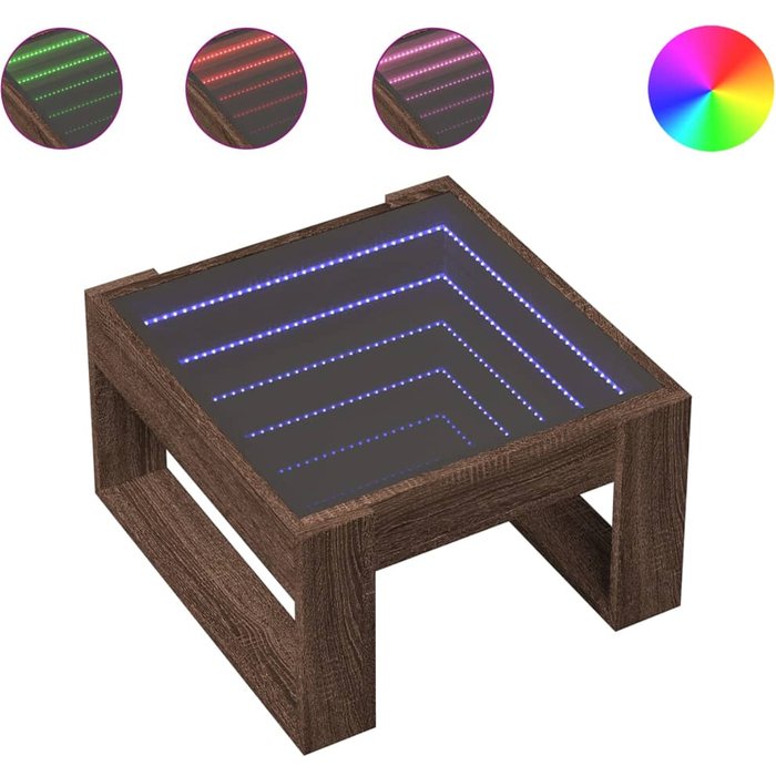 Mesa de centro con led infinity roble marrón 50x53x30 cm - comfortxl