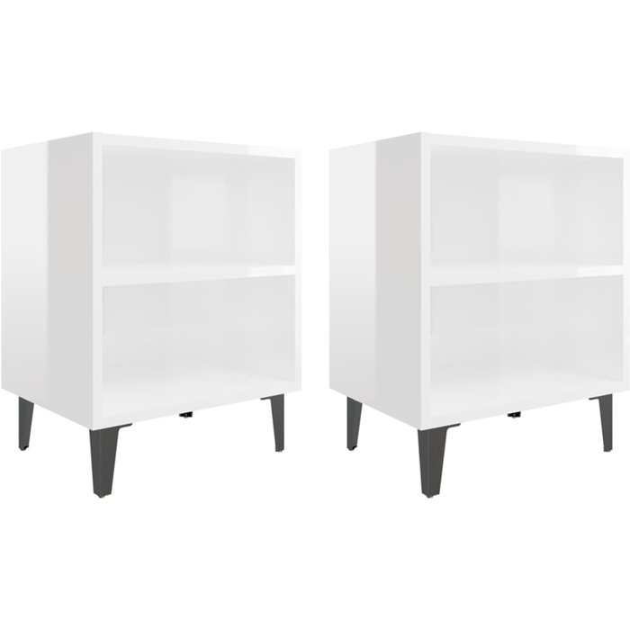Mesitas de noche patas metal 2 uds blanco brillo 40x30x50 cm - comfortxl