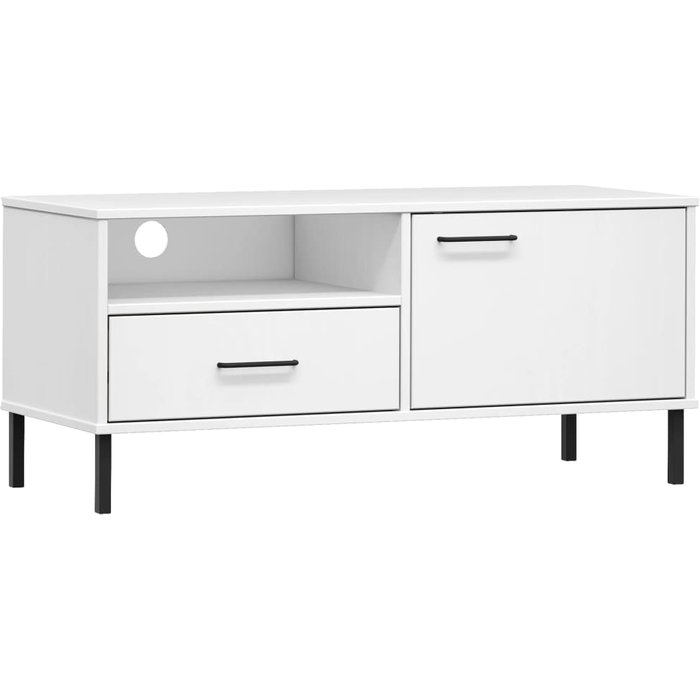 Mueble tv con patas de metal blanco madera maciza de pino oslo