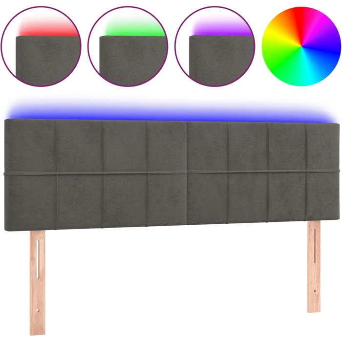 Cabecero cama - mueble cabecero con led de terciopelo gris oscuro 144x5x78/88 cm