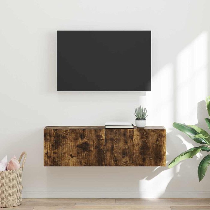 Mueble de tv de pared, roble ahumado, 98 x 31 x 29,5 cm, madera de ingeniería