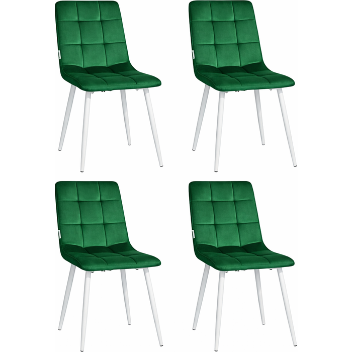 Silla de comedor chile emerald tejido terciopelo con patas de metal blanco