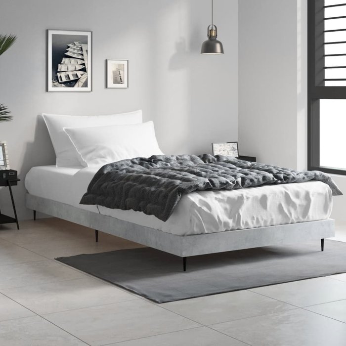Estructura de cama gris hormigón 90x200 cm de madera contrachapada