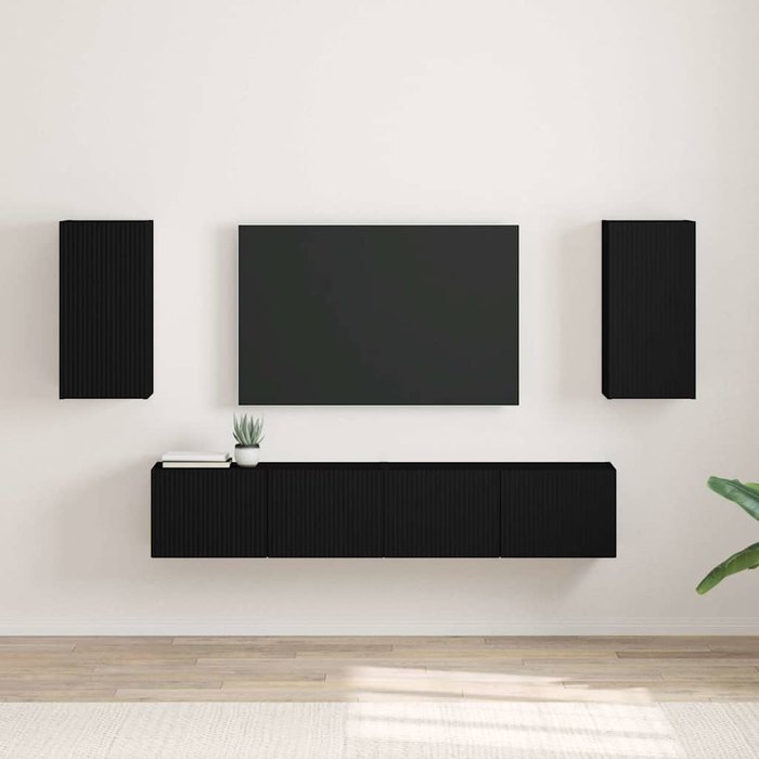 Mueble de tv de pared de 2 piezas, negro, 30 x 31 x 60 cm, madera de ingeniería