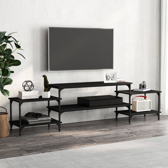 Mueble de tv negro 197x35x52 cm madera de ingeniería