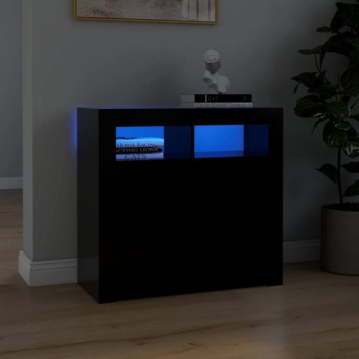 Aparador con luces led negro 80x35x75 cm
