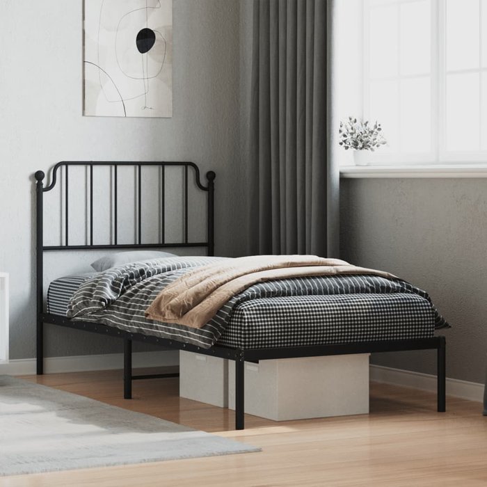 Estructura de cama de metal sin colchón con cabecero negro 90x200 cm