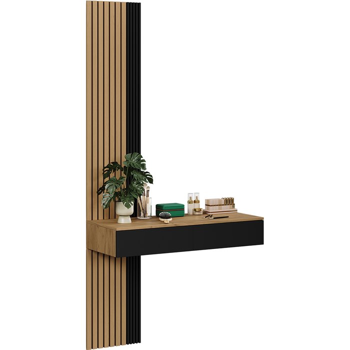 Vicco mesa de maquillaje melina, roble/negro, 100 cm con 2 cajones