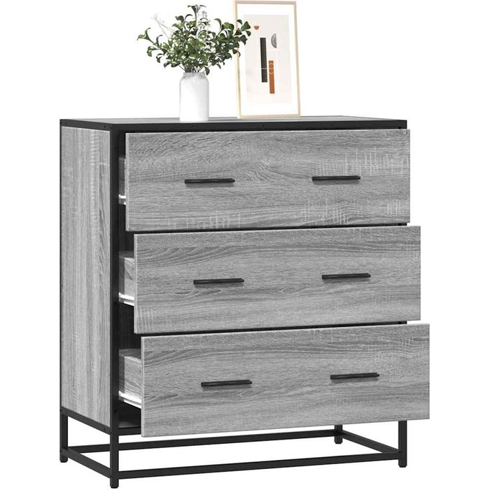 Aparador sonoma gris de 68x35x76 cm, fabricado en madera de ingeniería y metal.