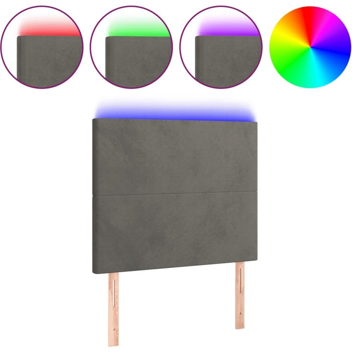 Cabecero con luces led terciopelo gris oscuro 90x5x118/128 cm - comfortxl