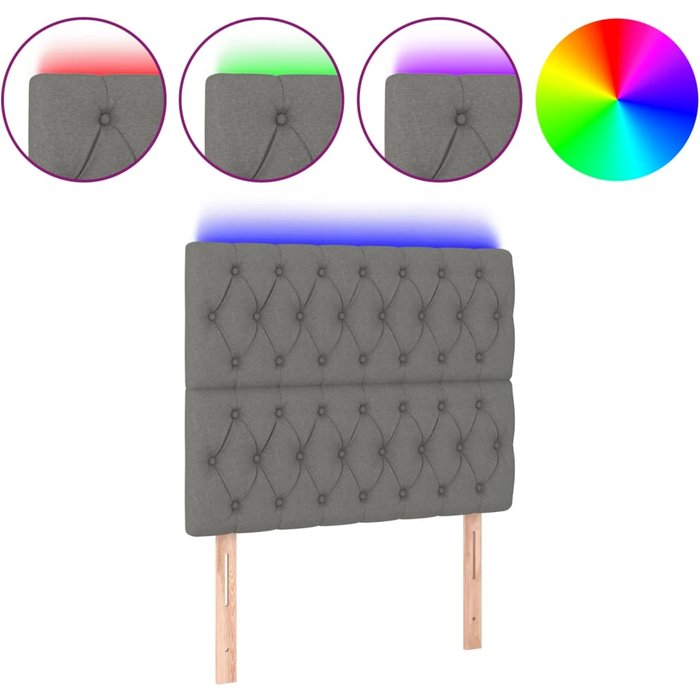 Cabecero cama - mueble cabecero con luces led tela gris oscuro 90x7x118/128 cm