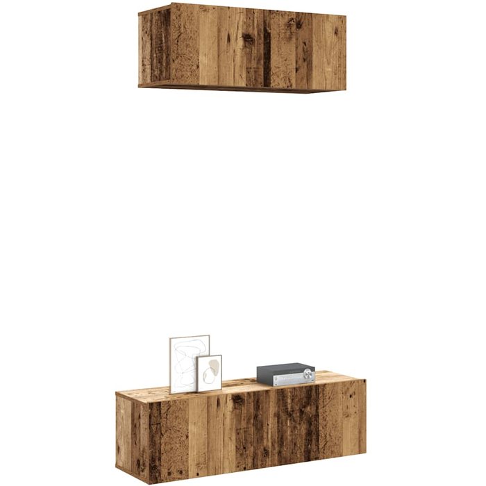 Conjunto de mueble de tv de pared de 2 piezas en madera de ingeniería envejecida