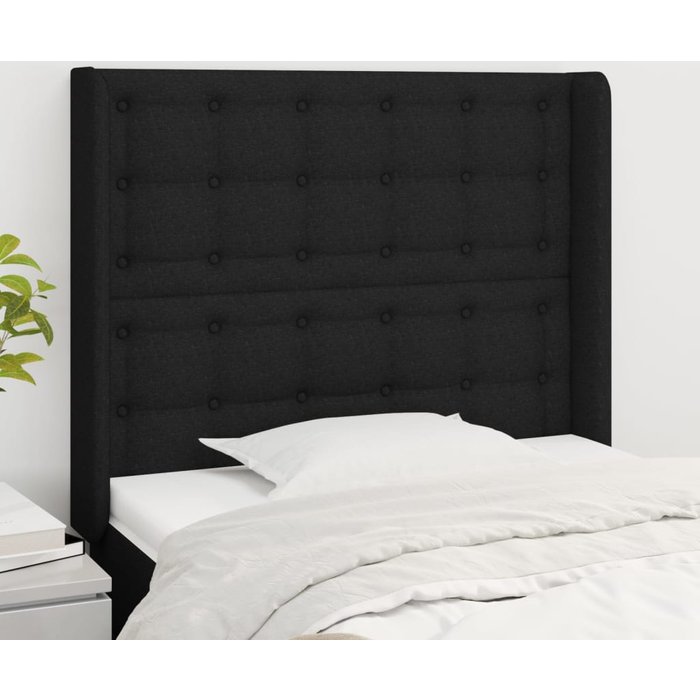 Cabecero con orejas de tela negro 83x16x118/128 cm