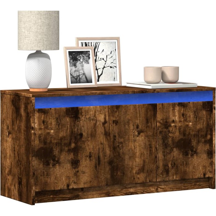Mueble tv con led roble ahumado 100x34x50 cm madera contrachapada