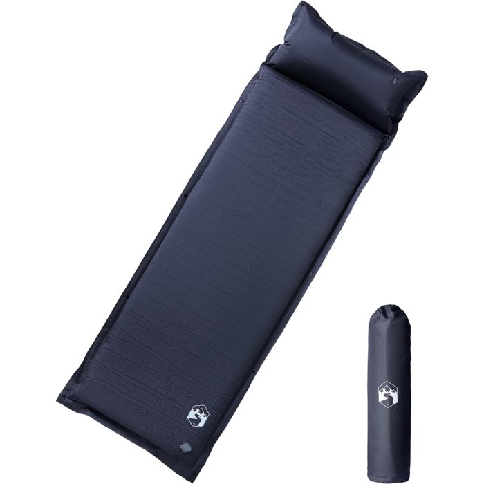 Vidaxl colchón de camping autoinflable con con almohada 1 persona gris
