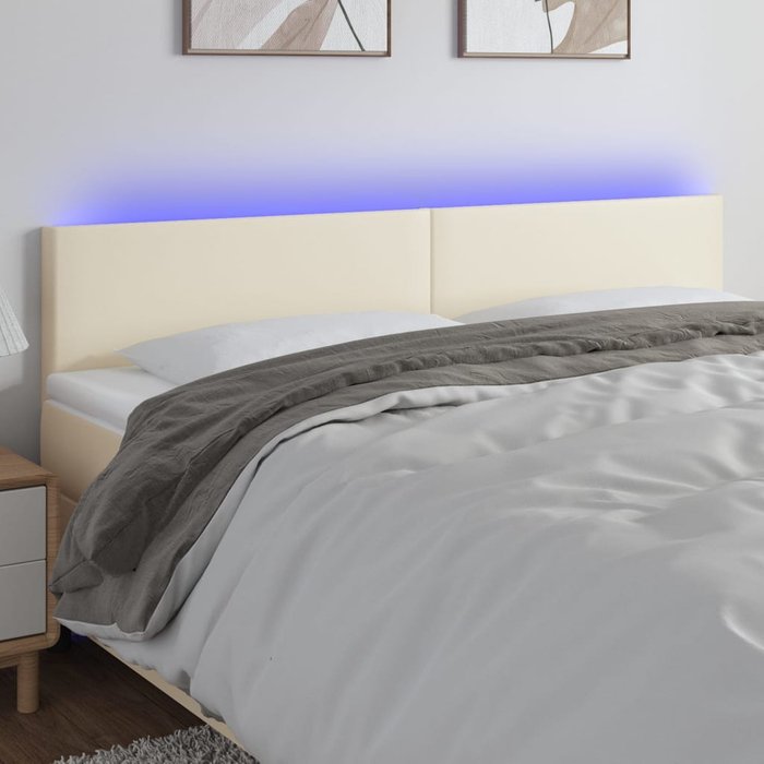 Cabecero con led cuero sintético color crema 200x5x78/88 cm