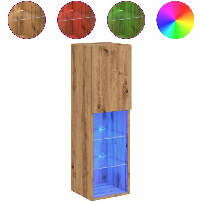 Mueble para tv con luces led roble artesanal 30,5x30x102 cm - comfortxl