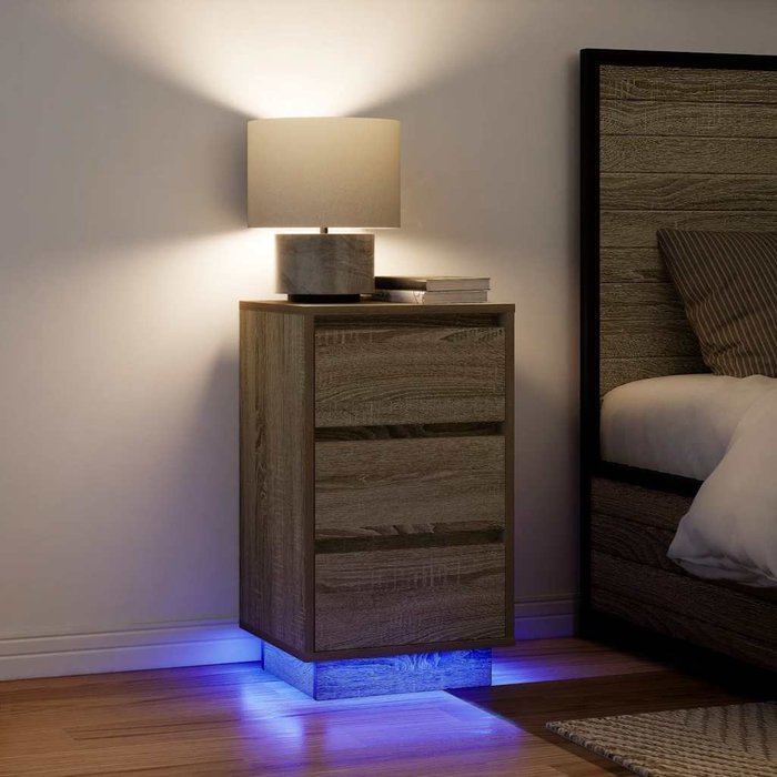 Mesita de noche con luces led roble sonoma 38x34x65 cm