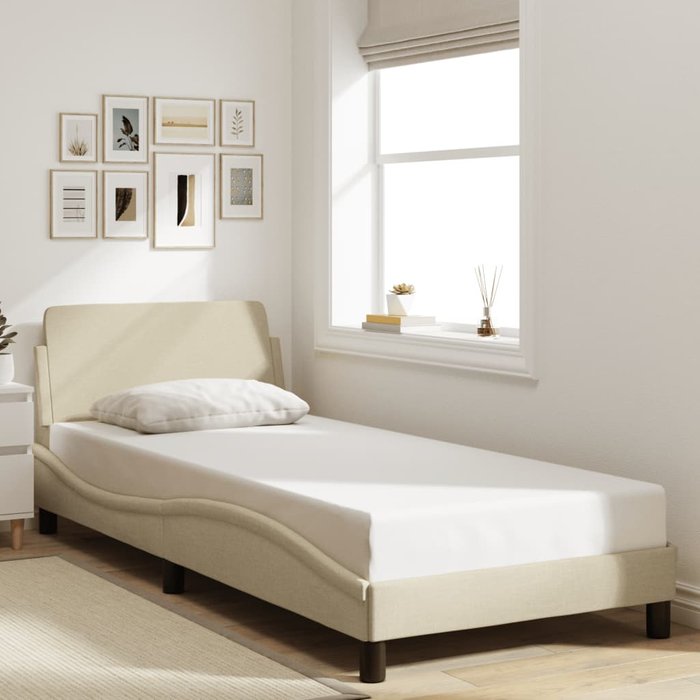 Estructura de cama con cabecero dover tela crema 80x200cm