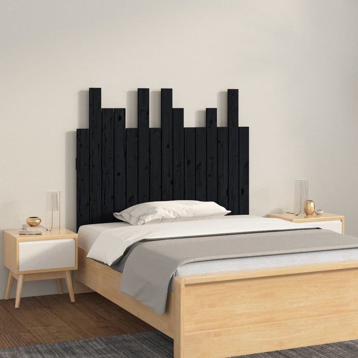 Cabecero de pared negro 95,5x3x80 cm madera maciza de pino