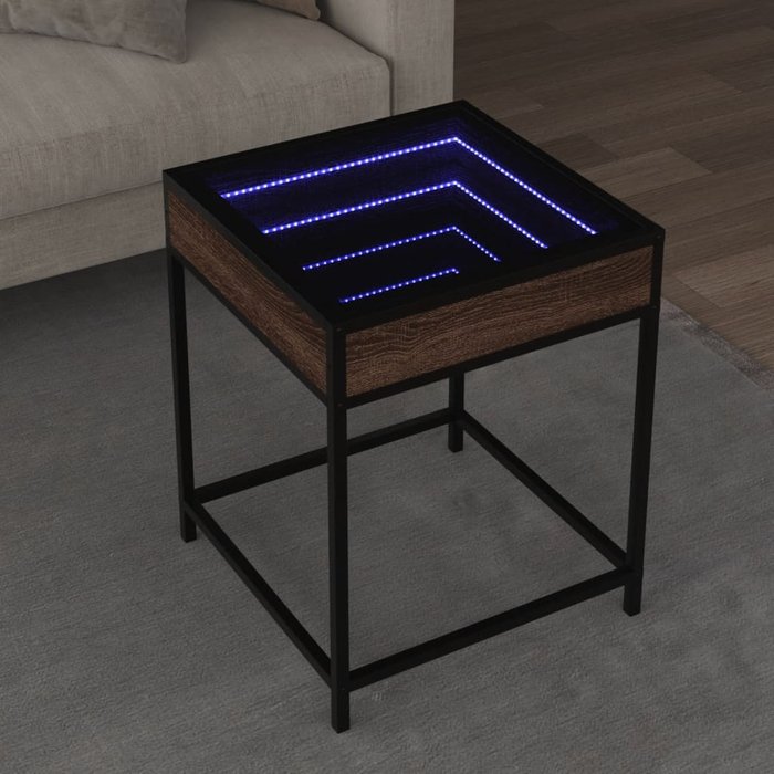 Mesa de centro con led infinity roble marrón 40x40x51 cm