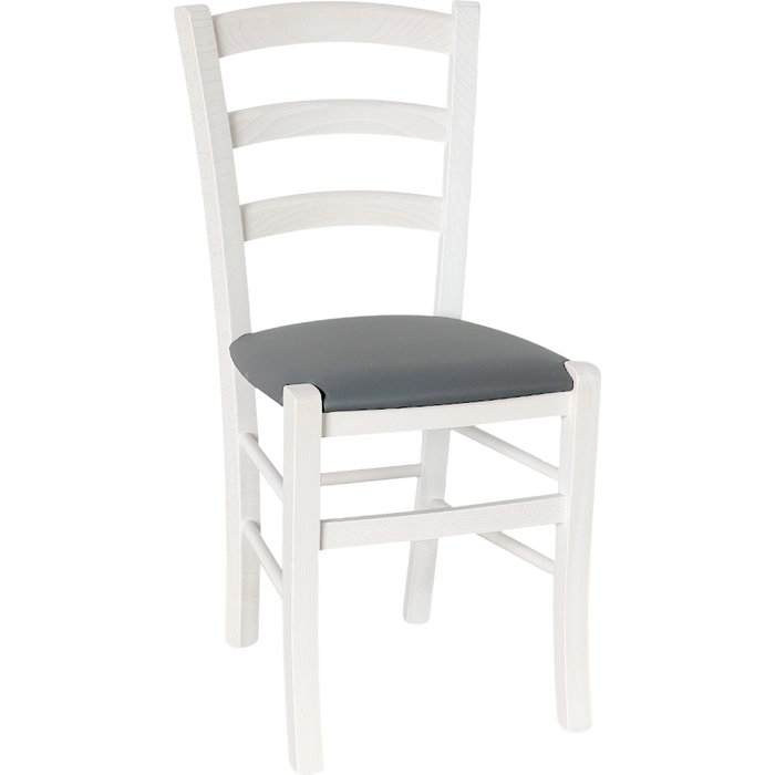 Silla venezia paesana de madera blanca con asiento en símil piel antracita