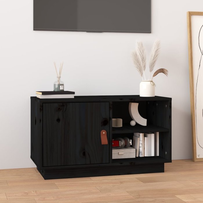 Mueble de tv de madera maciza de pino negro 70x34x40 cm - comfortxl