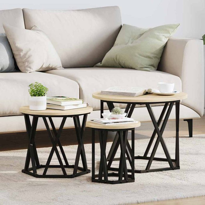 Mesa auxiliar apilable, 3 piezas, roble sonoma.