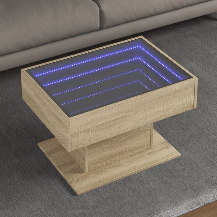 Mesa de centro y led madera ingeniería roble sonoma 70x50x45 cm