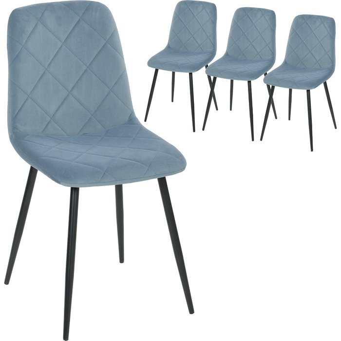 Conjunto 4 sillas comedor tapizadas terciopelo azul claro 45x54x87cm patas acero