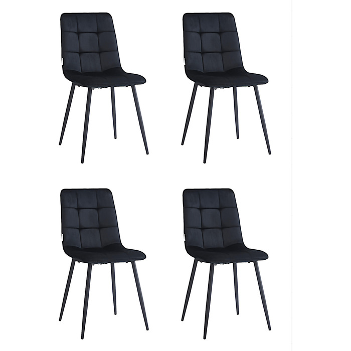 Pack 4 sillas de comedor chile negro tejido terciopelo con patas de metal negro