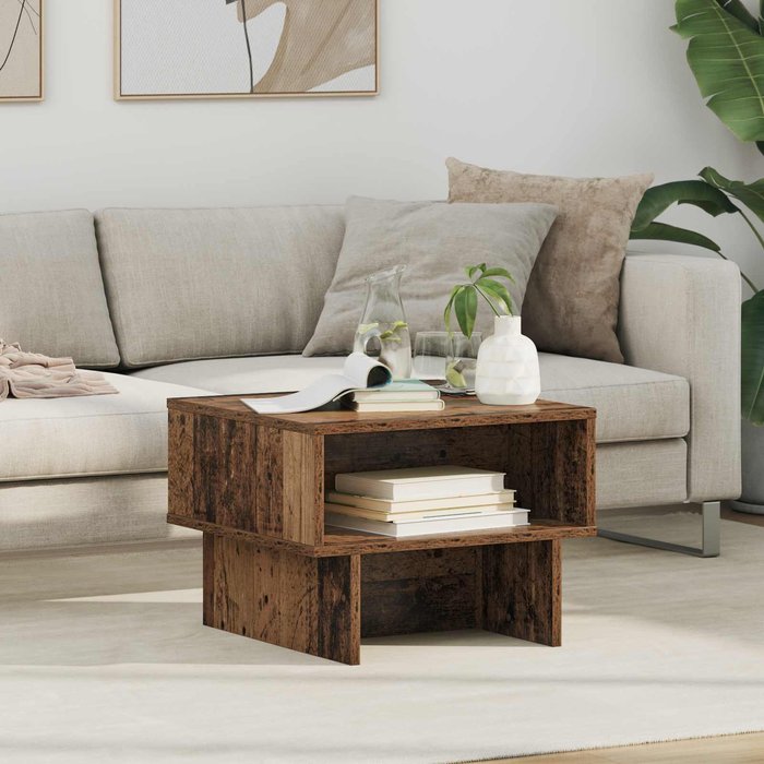 Mesa de centro, madera antigua, 48 x 46 x 35 cm, madera de ingeniería.