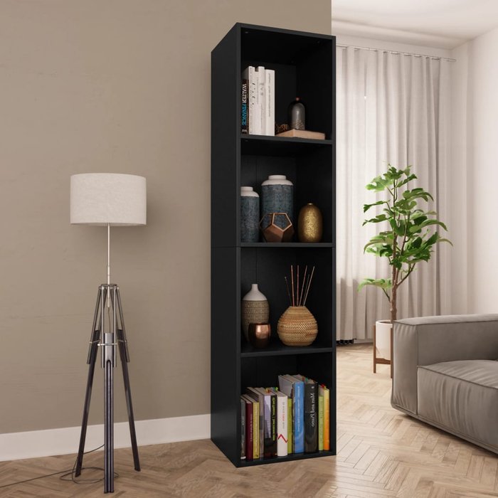 Librería/mueble para tv de aglomerado negro, 36 x 30 x 143 cm